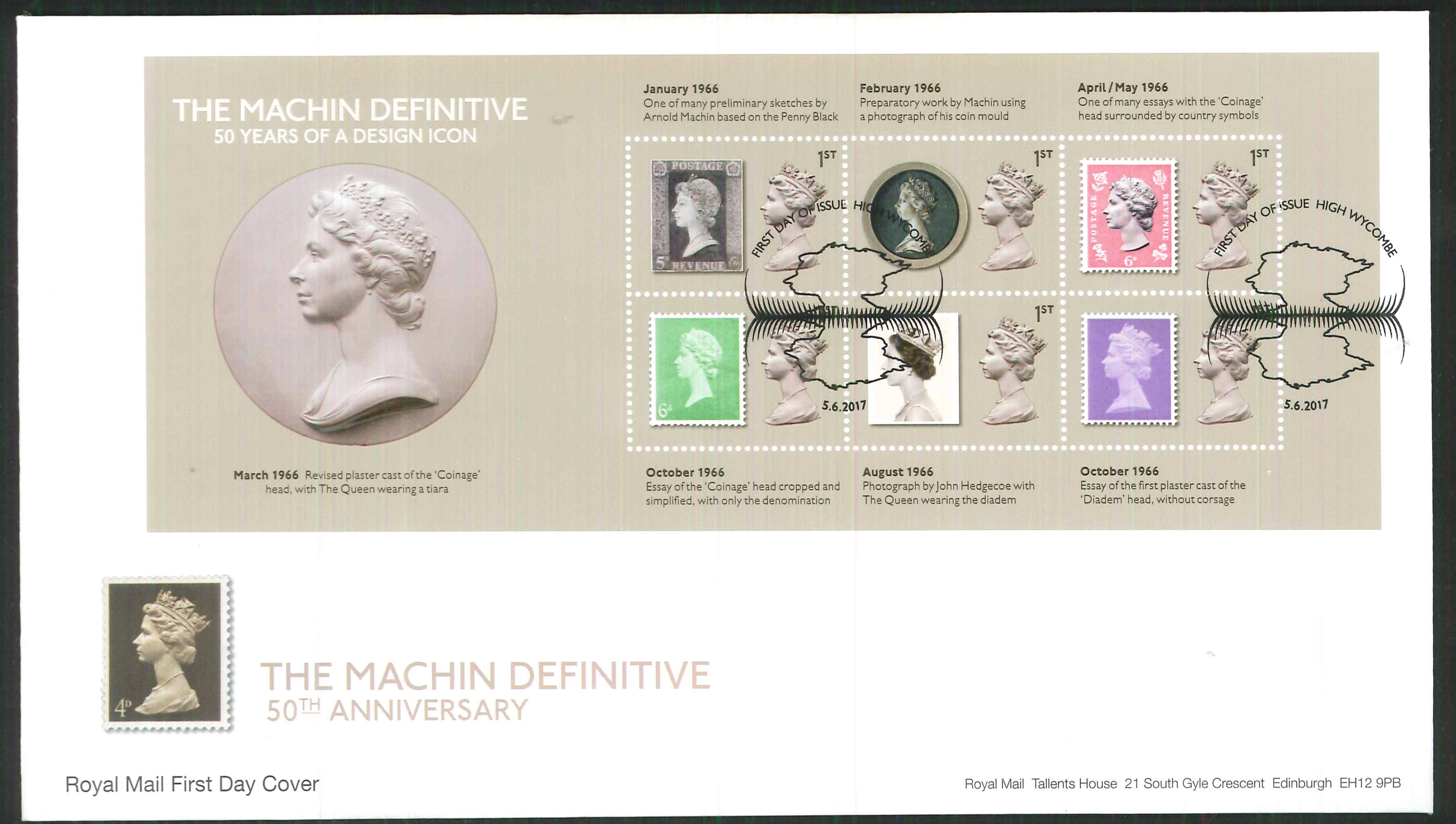 2017 - First Day Cover Machin Mini Sheet 6 1st FDI High Wycombe Postmark
